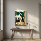 King of Geese – Emerald Baize art print, on thick canvas, styled in a desk