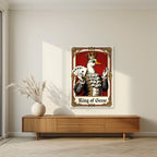 King of Geese – Regal Crimson art print, unframed poster, styled in a living room