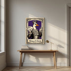 King of Geese – Sovereign Purple art print, on slim canvas, styled in a desk