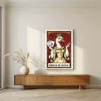Queen of Geese – Claret Court art print, on slim canvas, styled in a living room