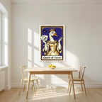 Queen of Geese – Cobalt Coronet art print, unframed poster, styled in a kitchen