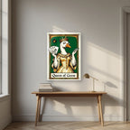 Queen of Geese – Emerald Reign art print, as an acrylic print, styled in a desk