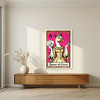 Queen of Geese – Fuchsia Flush art print, unframed poster, styled in a living room