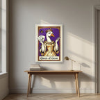 Queen of Geese – Violet Velvet art print, in a white frame, styled in a desk