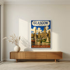 Scotland's Greatest City — Glasgow art print, in a white frame, styled in a living room