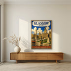 Scotland's Greatest City — Glasgow art print, in an oak frame, styled in a living room