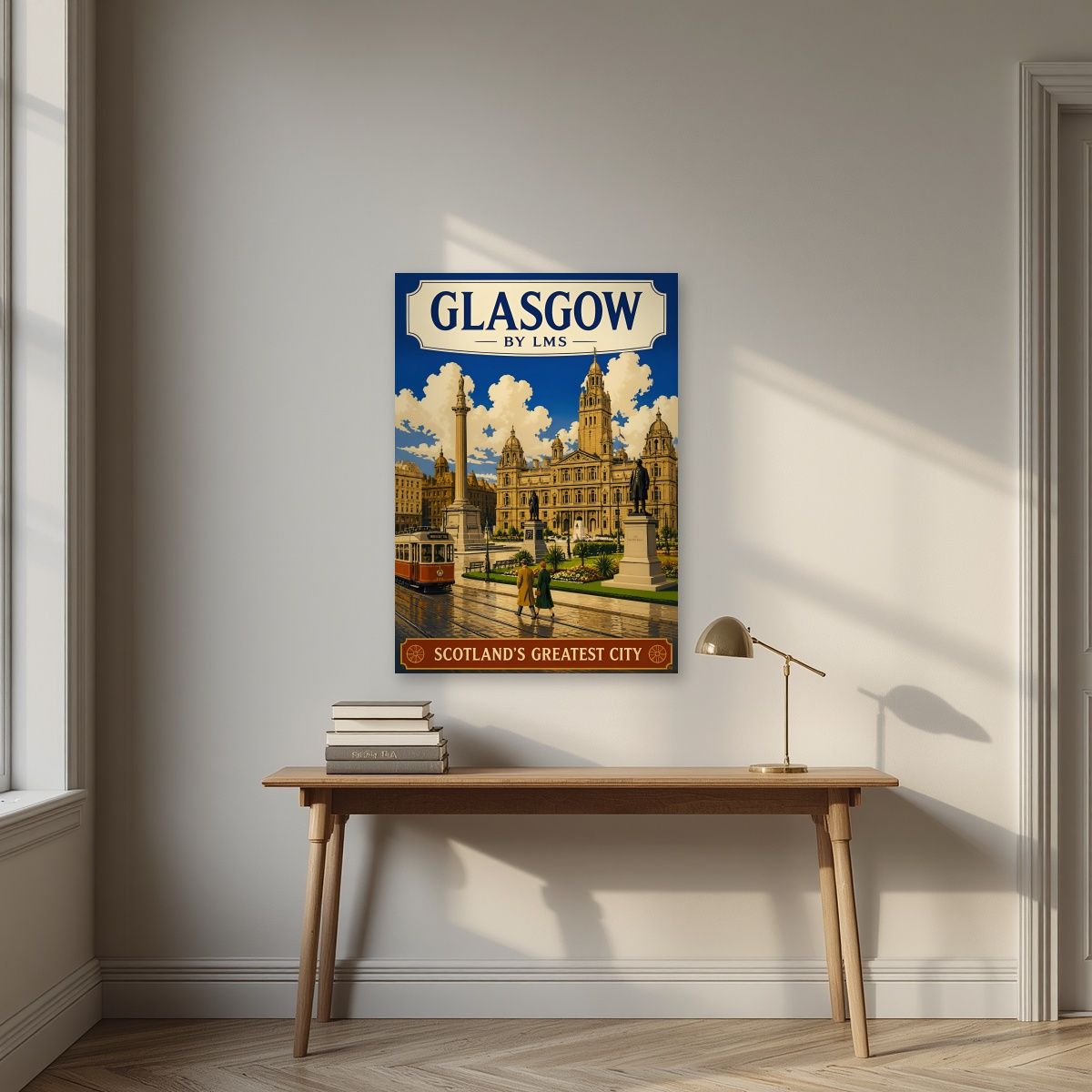 Scotland's Greatest City — Glasgow art print, unframed poster, styled in a desk