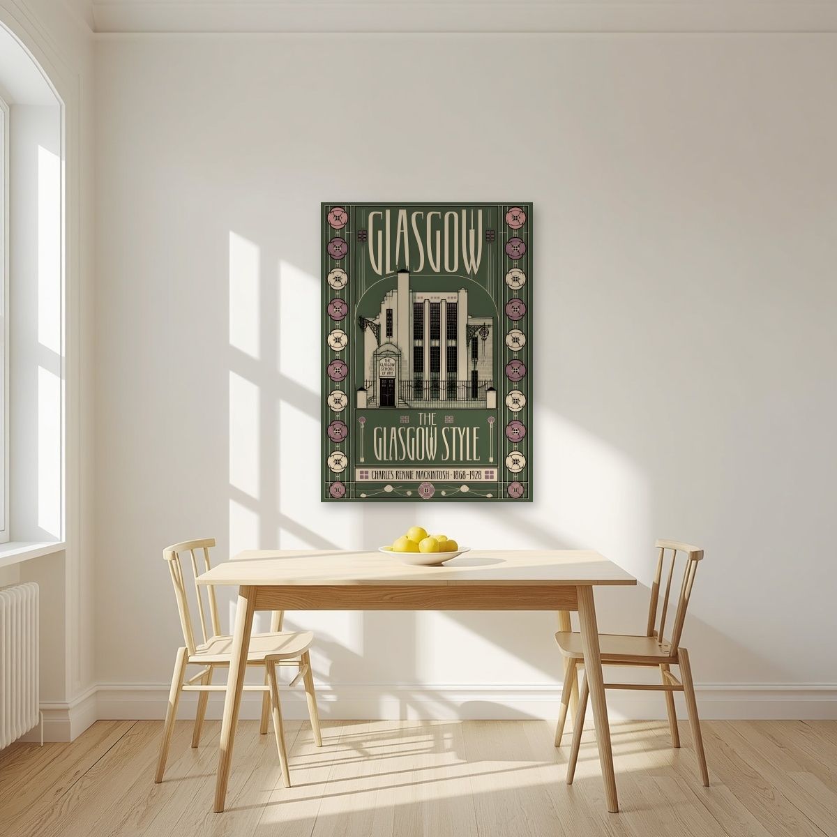 The Glasgow Style — Glasgow art print, unframed poster, styled in a kitchen