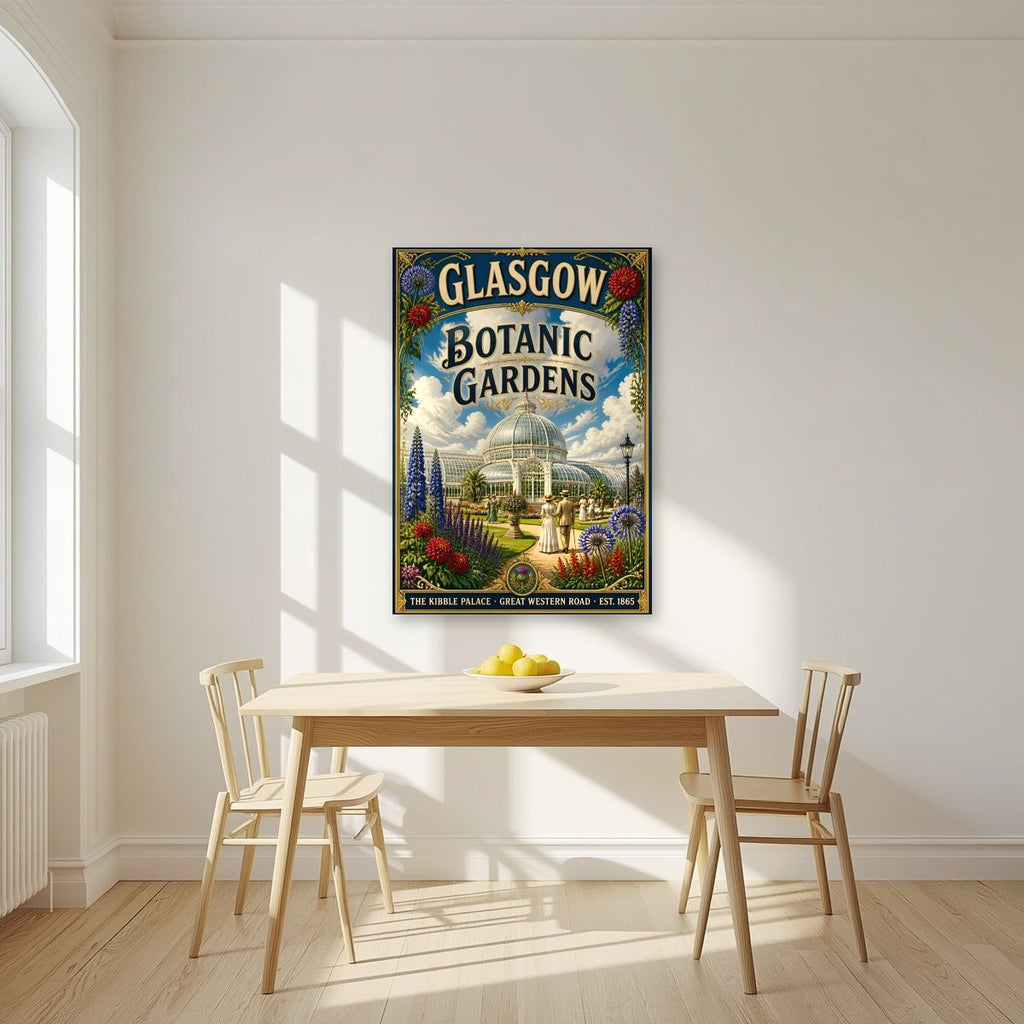 The Kibble Palace — Glasgow art print, unframed poster, styled in a kitchen