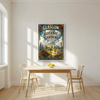 The Kibble Palace — Glasgow art print, in a white frame, styled in a kitchen