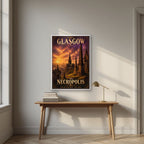 The Necropolis — Glasgow art print, in a white frame, styled in a desk