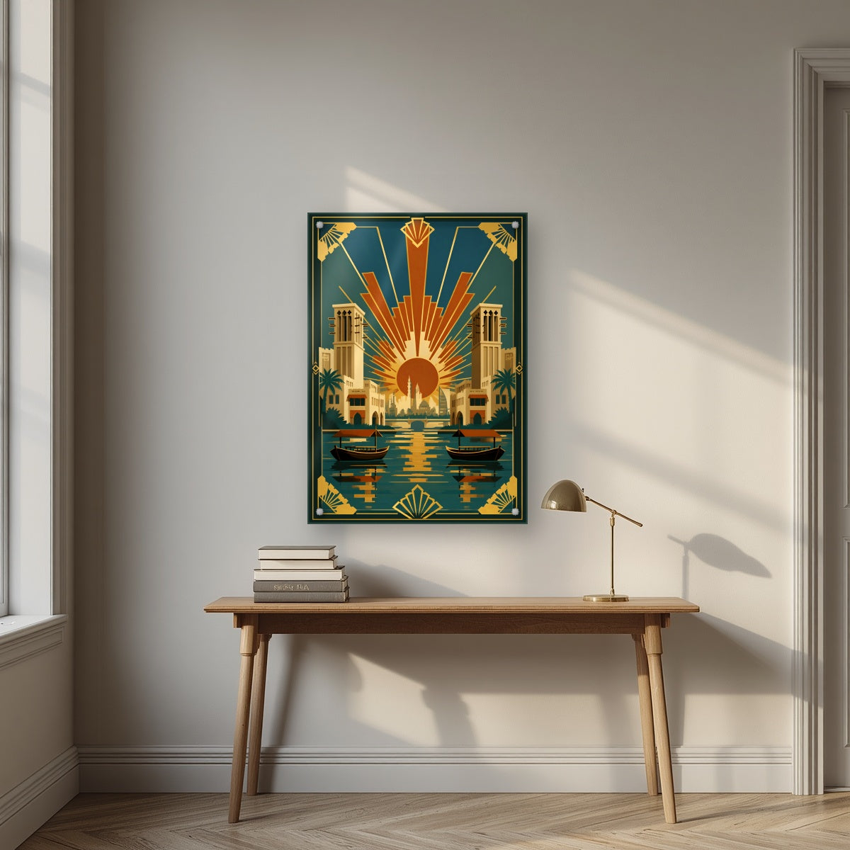 Golden Hour on the Creek | Dubai Art Print — acrylic print, room scene