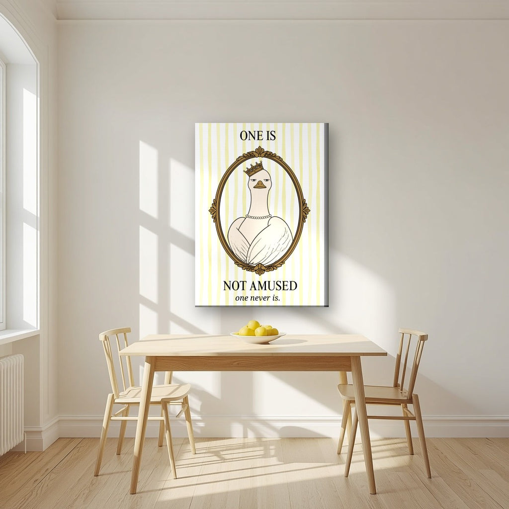 One Is Not Amused – Buttermilk Stripe art print, on slim canvas, styled in a kitchen