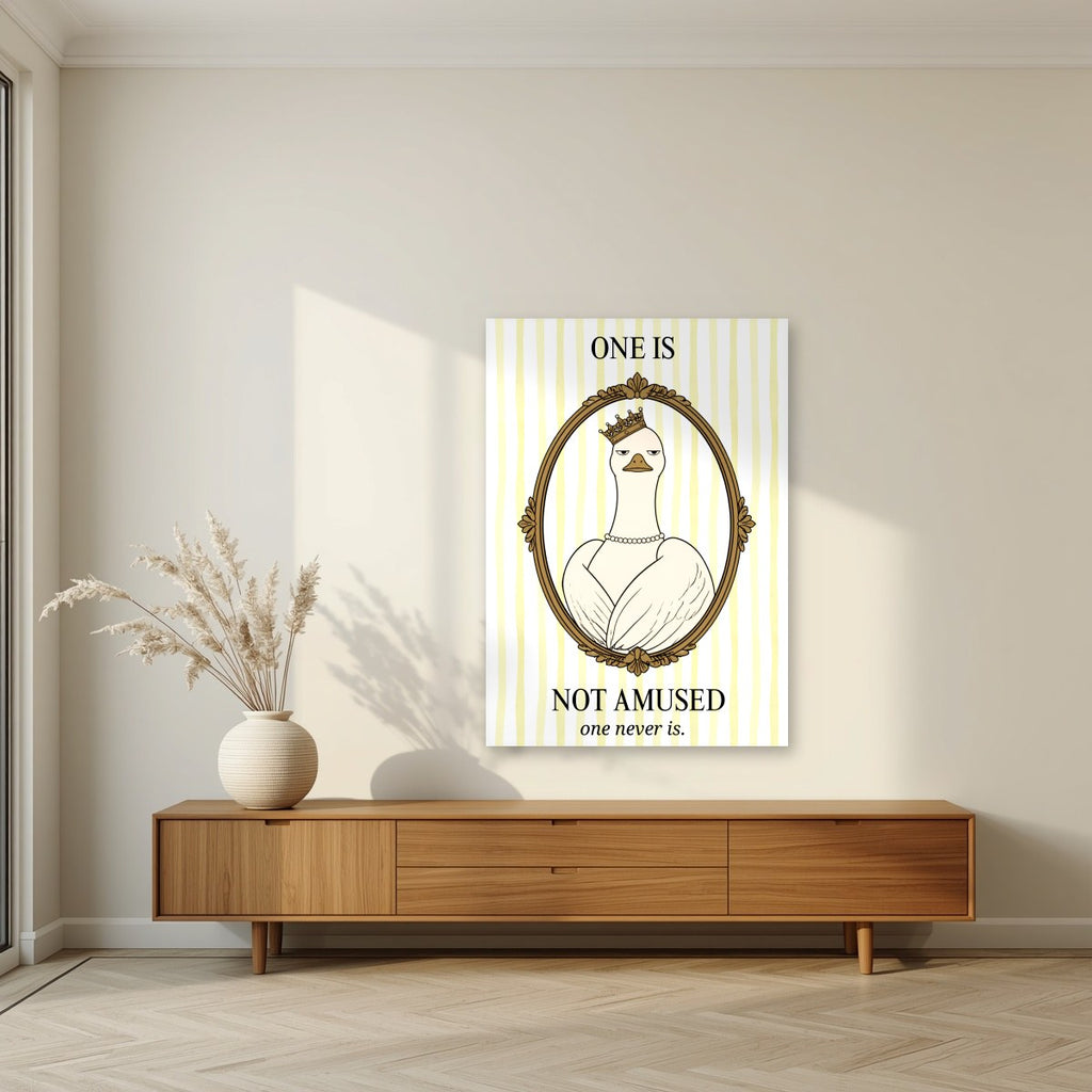 One Is Not Amused – Buttermilk Stripe art print, unframed poster, styled in a living room