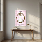 One Is Not Amused – Gingham Rose art print, unframed poster, styled in a desk