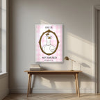 One Is Not Amused – Gingham Rose art print, in a white frame, styled in a desk