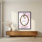 One Is Not Amused – Gingham Rose art print, in a black frame, styled in a living room