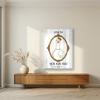 One Is Not Amused – Palace Grey art print, in a white frame, styled in a living room