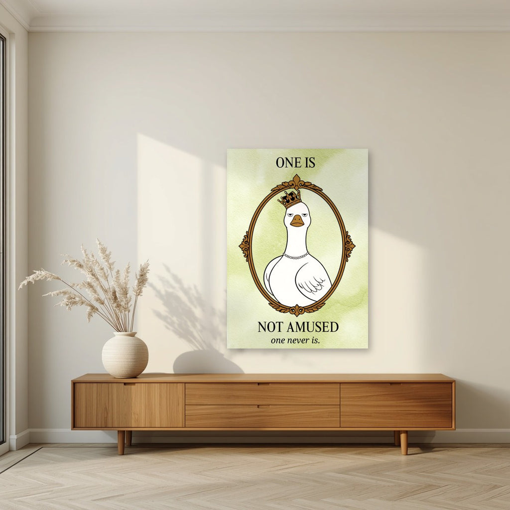 One Is Not Amused – Sage Wash art print, unframed poster, styled in a living room