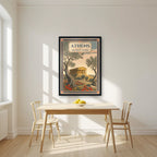 Archaia Agora — Athens art print, in a black frame, styled in a kitchen