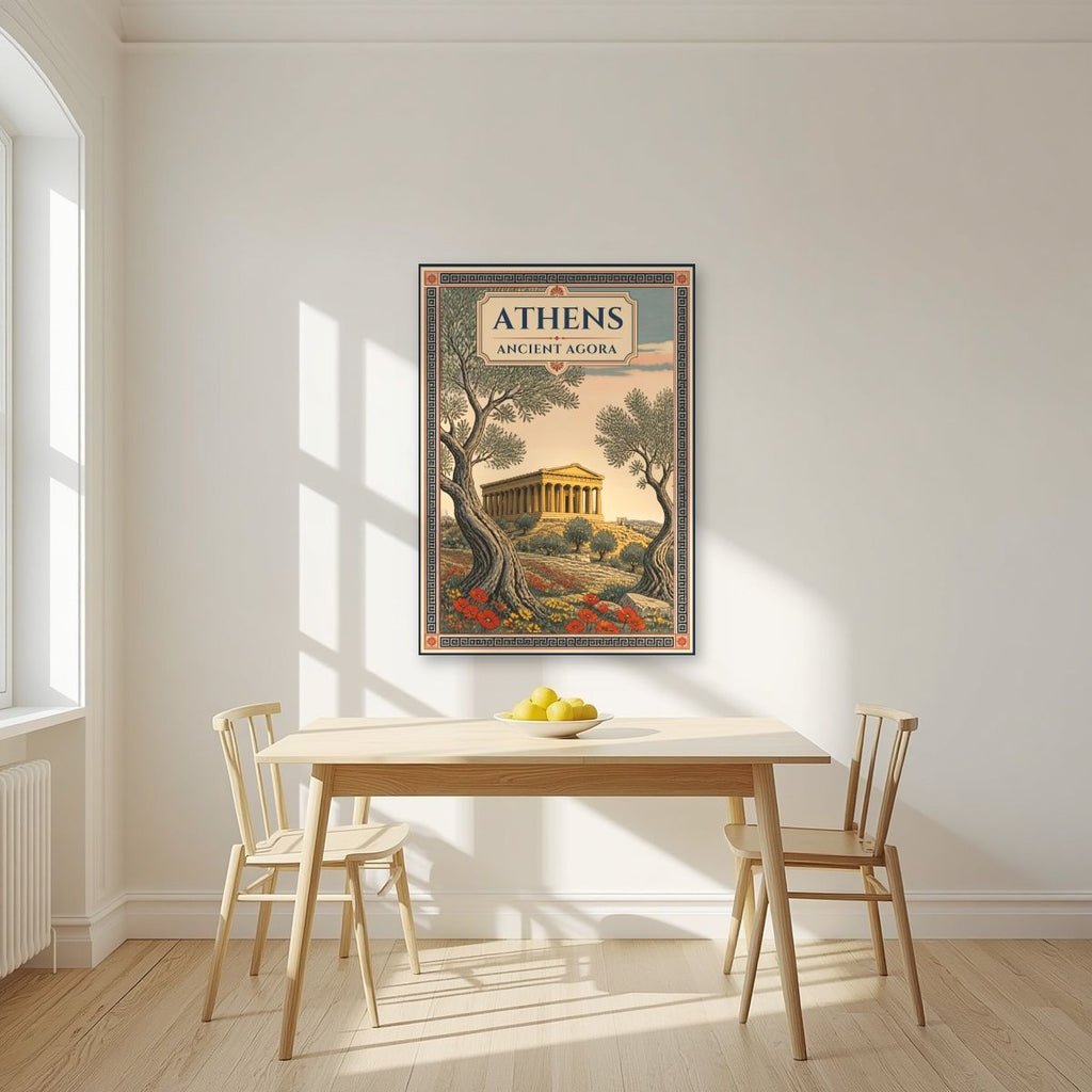 Archaia Agora — Athens art print, unframed poster, styled in a kitchen