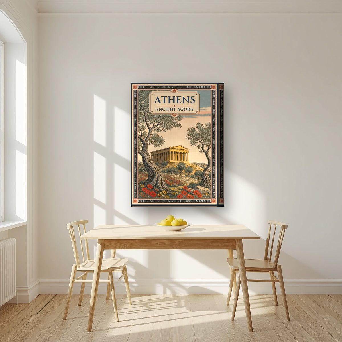 Archaia Agora — Athens art print, on thick canvas, styled in a kitchen