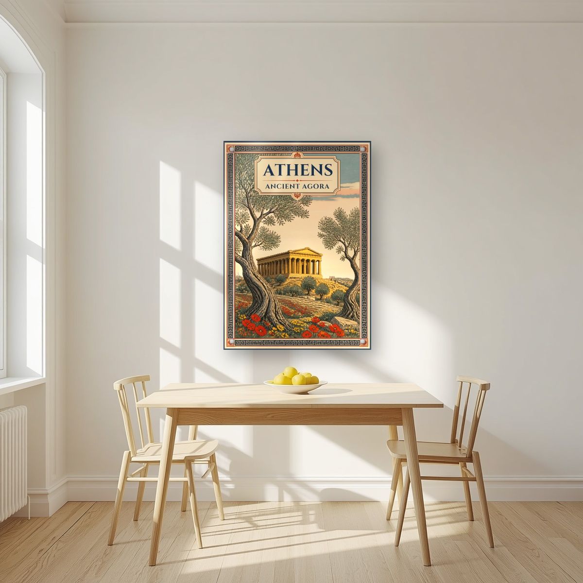 Archaia Agora — Athens art print, as an acrylic print, styled in a kitchen