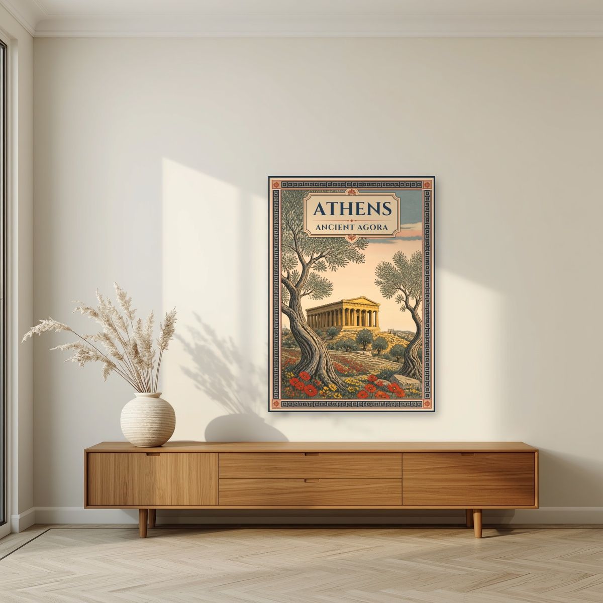 Archaia Agora — Athens art print, unframed poster, styled in a living room