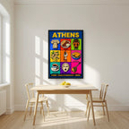 Cradle of Democracy — Athens art print, in a black frame, styled in a kitchen