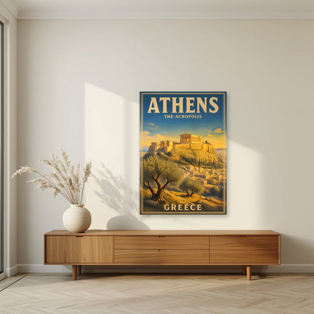 Ieros Vrachos — Athens art print, unframed poster, styled in a living room