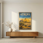 Ieros Vrachos — Athens art print, in an oak frame, styled in a living room