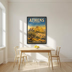 Ieros Vrachos — Athens art print, in a black frame, styled in a kitchen