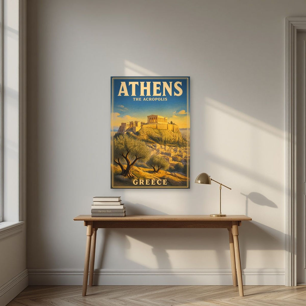 Ieros Vrachos — Athens art print, unframed poster, styled in a desk