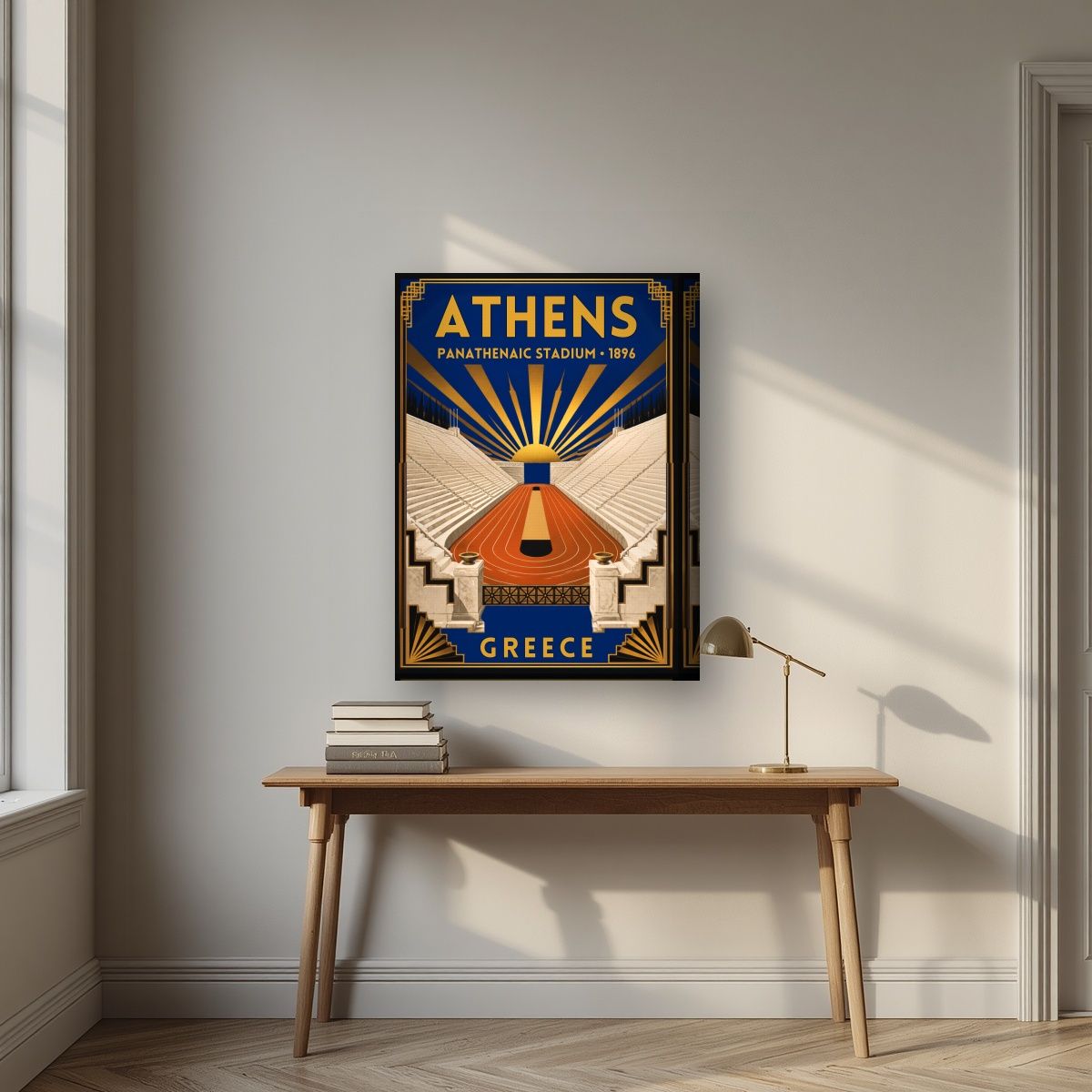 Kallimarmaro — Athens art print, on thick canvas, styled in a desk