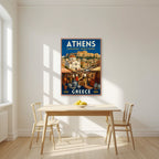 Monastiraki Bazaar — Athens art print, unframed poster, styled in a kitchen