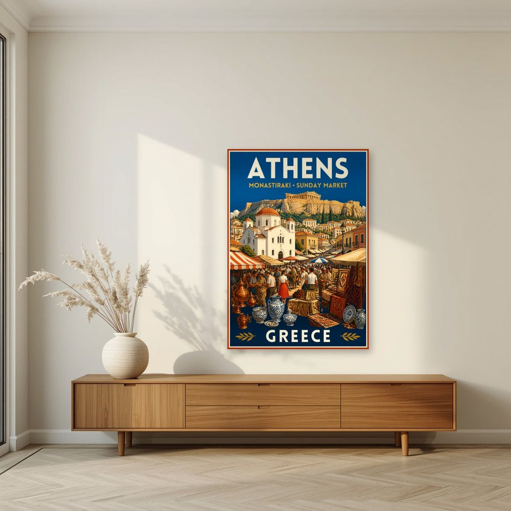 Monastiraki Bazaar — Athens art print, unframed poster, styled in a living room
