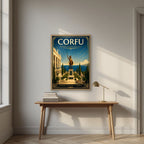 Achilleion — Corfu art print, in an oak frame, styled in a desk