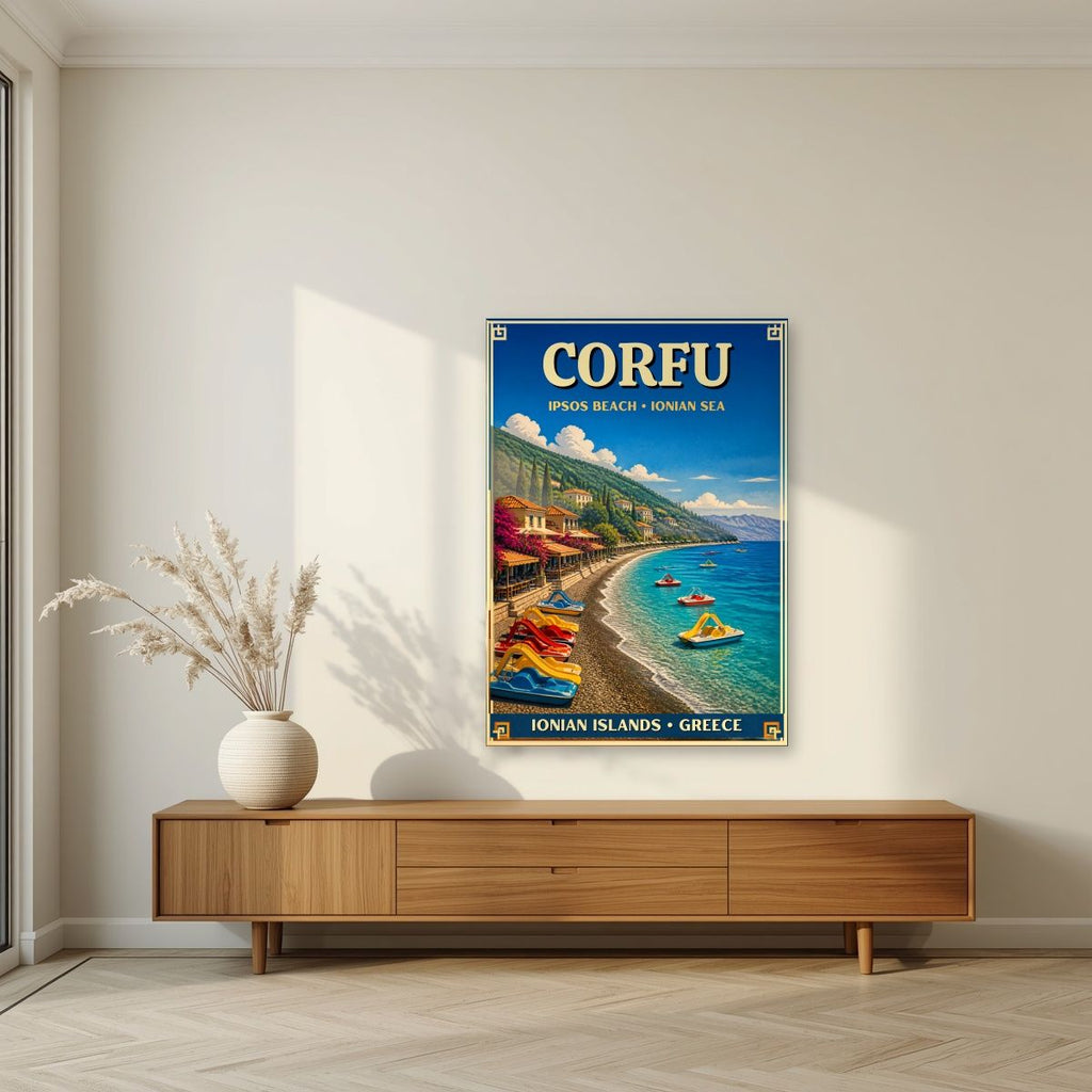 Ipsos — Corfu art print, unframed poster, styled in a living room