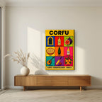 Kumquat & Cricket — Corfu art print, on slim canvas, styled in a living room
