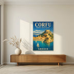 Palaio Frourio — Corfu art print, unframed poster, styled in a living room