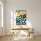 Paleokastritsa — Corfu art print, as an acrylic print, styled in a kitchen
