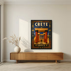 Anaktoro Knossou — Crete art print, in a black frame, styled in a living room