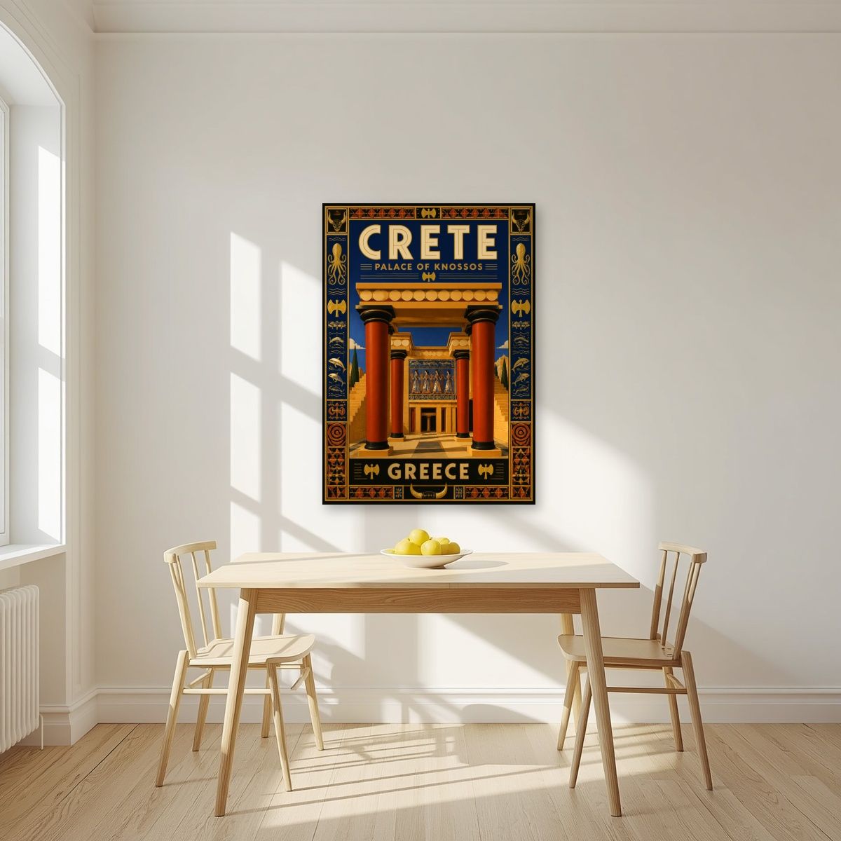 Anaktoro Knossou — Crete art print, unframed poster, styled in a kitchen