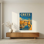 Enetiko Limani — Crete art print, unframed poster, styled in a living room