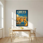 Enetiko Limani — Crete art print, in a black frame, styled in a kitchen