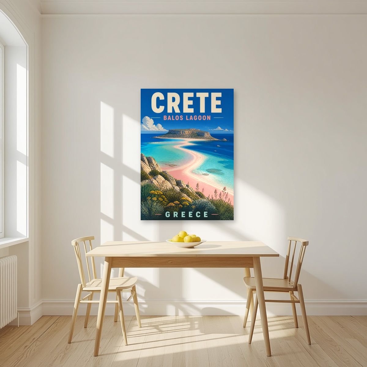 Lagouna Balos — Crete art print, unframed poster, styled in a kitchen