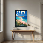 Lagouna Balos — Crete art print, in a black frame, styled in a desk