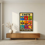 Megalonisos — Crete art print, in a black frame, styled in a living room