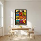 Megalonisos — Crete art print, in a black frame, styled in a kitchen