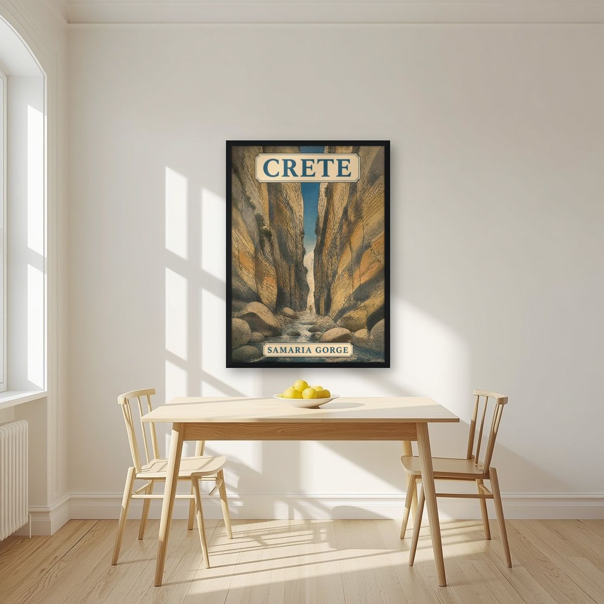 Sideroportes — Crete art print, in a black frame, styled in a kitchen